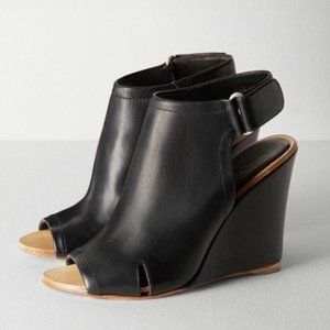 Rag & Bone Wembley Wedge Black Leather Open Toe Heeled Bootie Size 38.5 | 8.5